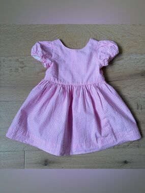 Ralph Lauren Baby Girl 18M Pink Seersucker Dress Bloomer Set Puff Sleeve*S27